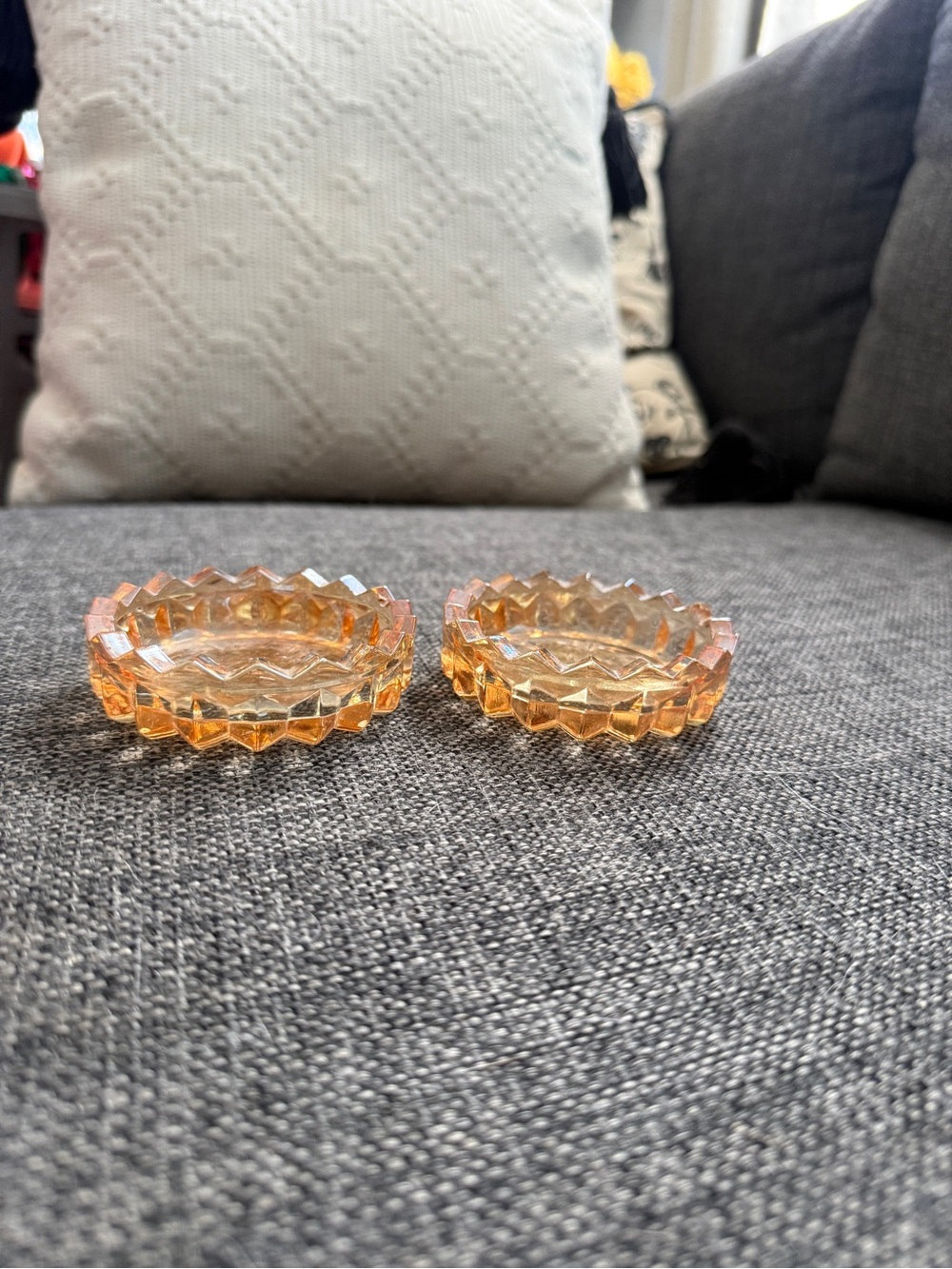 Amber Glass Decorative Trinket Dishes - Set of 2
